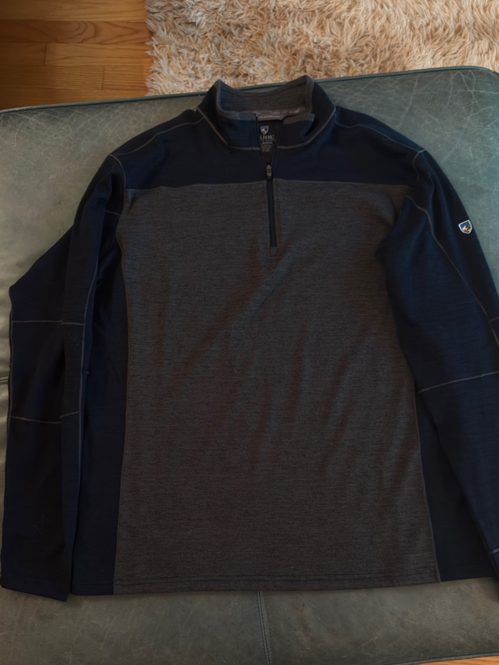 Kuhl Merino Wool Men's Quarter-Zip Pullover Sweater - Dark Gray & Navy